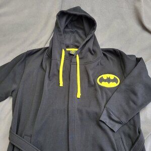 BATMAN Robe Mens Medium Black Fleece Yellow Call Sign Hood DC Comic Movie Binge